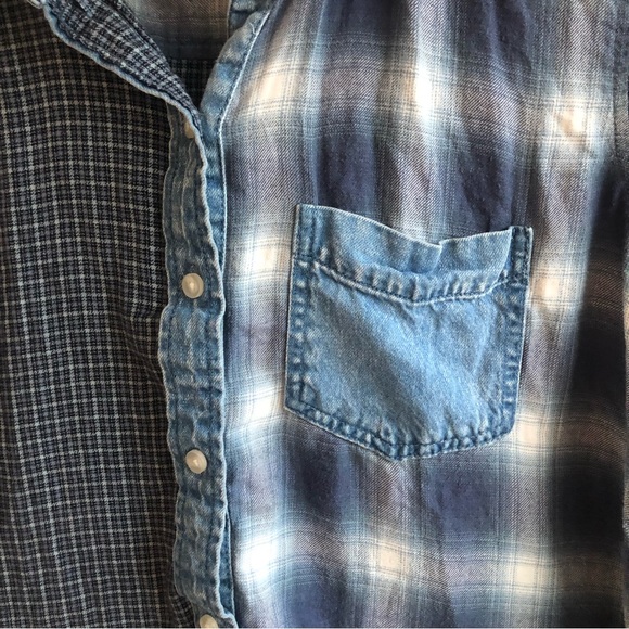 American Eagle mixed blue flannel denim button down shirt Sz XS - Picture 4 of 14